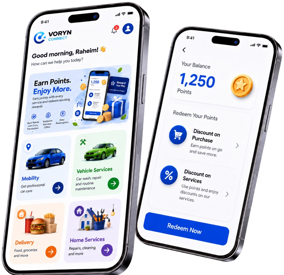 Voryn Connect app screens